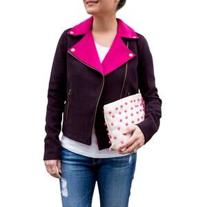 Lilla P Jacket Small Purple Pink Moto Motorcycle Color Block Crop Modern EUC